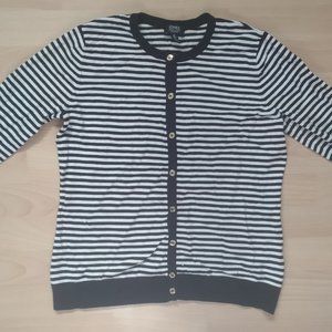 Jones New York Black/White Stripe Long Sleeve Button Up Soft Cardigan Large
